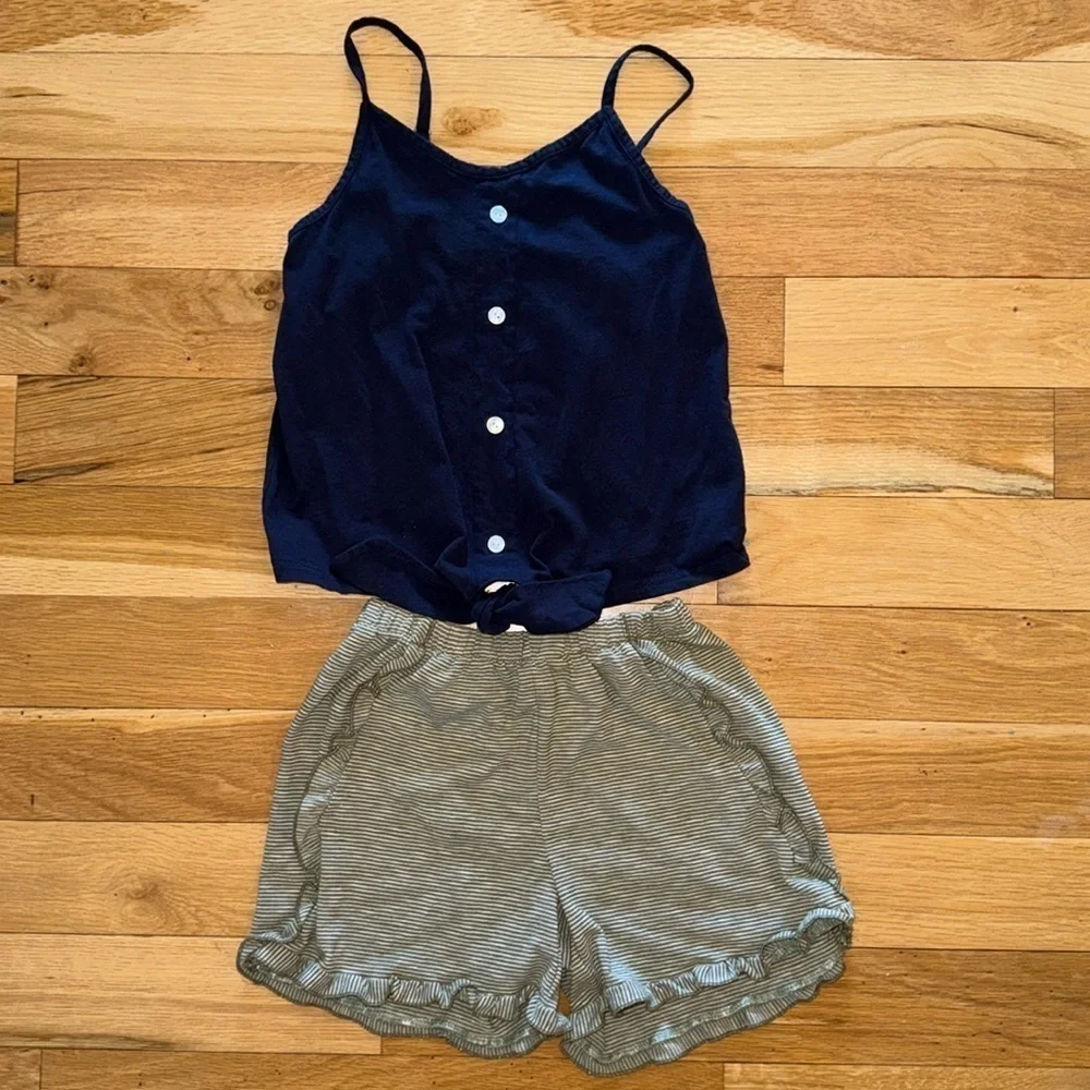 Trend Blossoms Navy Green Ruffle Shirt Tank Set 12